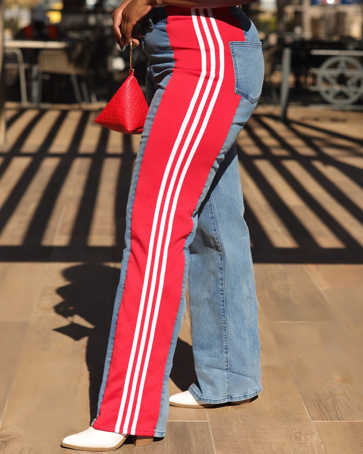 Tall Women Jeans with Red and White Stripe